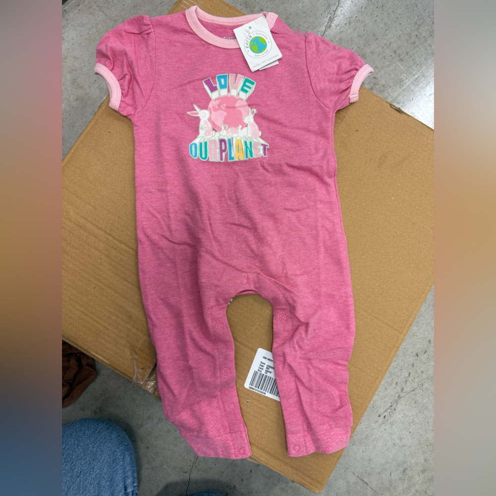 NWT Easter 12 months Pink Baby girl  Onesie romper with bunnies  Print